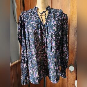 Free People Floral Tie-Neck Blouse